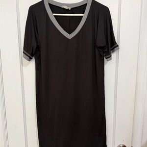 Black V-Neck nightgown with Gray Trim